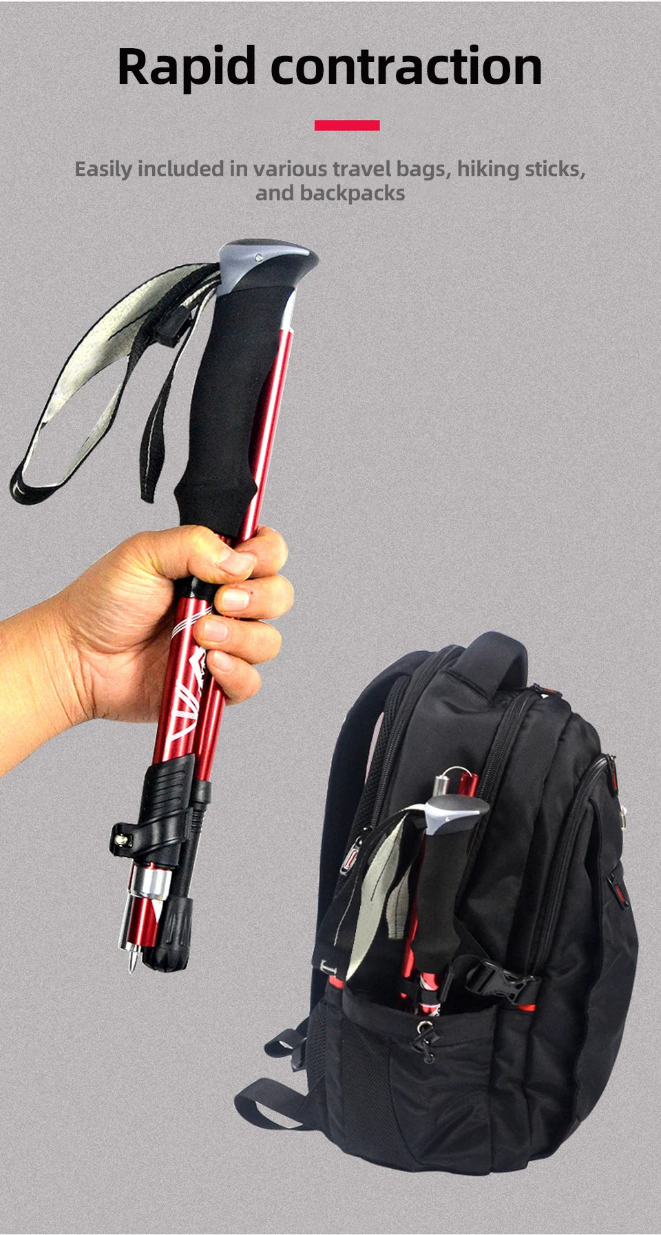 5-Section Folding Trekking Pole – Telescopic Hiking Stick for Camping, Nordic Walking, Travel